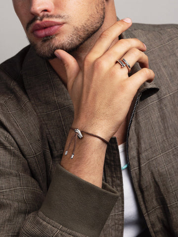 Nialaya Men's String Bracelet Men's Brown String Bracelet with Adjustable Silver Lock Men's Brown String Bracelet with Adjustable Silver Lock MST_083